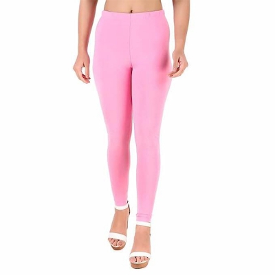 Picture of FreeSize Stretchable Ankle Length Churidar Cotton Leggings tiles ties for Girls/Ladies - Baby Pink - Int:XL