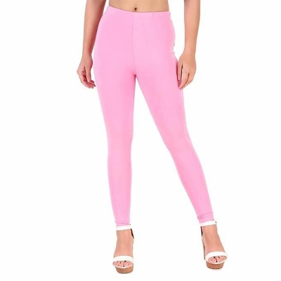 Picture of FreeSize Stretchable Ankle Length Churidar Cotton Leggings tiles ties for Girls/Ladies - Baby Pink - Int:XL