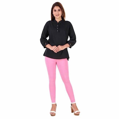 Picture of FreeSize Stretchable Ankle Length Churidar Cotton Leggings tiles ties for Girls/Ladies - Baby Pink - Int:XL