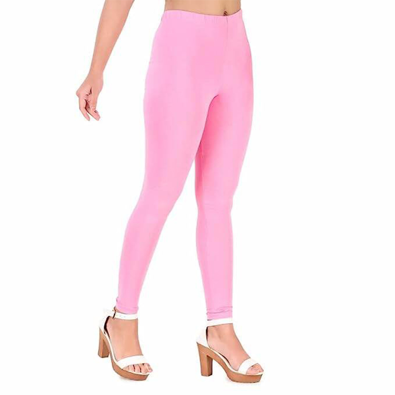 Picture of FreeSize Stretchable Ankle Length Churidar Cotton Leggings tiles ties for Girls/Ladies - Baby Pink - Int:XL
