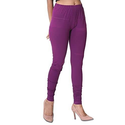 Picture of FreeSize Stretchable Ankle Length Churidar Cotton Leggings tiles ties for Girls/Ladies - Purple - Int:XL