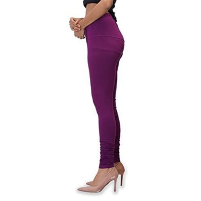 Picture of FreeSize Stretchable Ankle Length Churidar Cotton Leggings tiles ties for Girls/Ladies - Purple - Int:XL