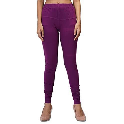 Picture of FreeSize Stretchable Ankle Length Churidar Cotton Leggings tiles ties for Girls/Ladies - Purple - Int:XL