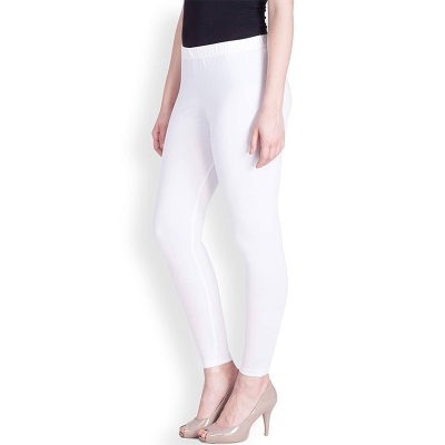 Picture of FreeSize Stretchable Ankle Length Churidar Cotton Leggings tiles ties for Girls/Ladies - White - Int:XL
