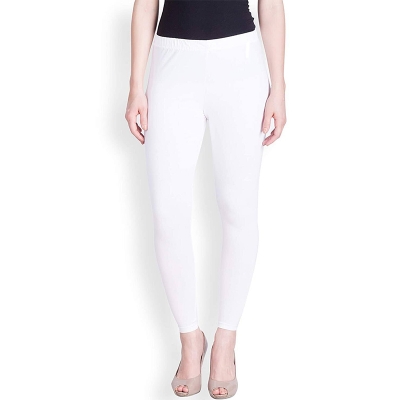 Picture of FreeSize Stretchable Ankle Length Churidar Cotton Leggings tiles ties for Girls/Ladies - White - Int:XL