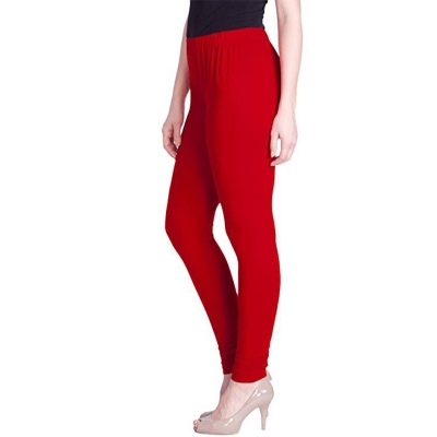 Picture of FreeSize Stretchable Ankle Length Churidar Cotton Leggings tiles ties for Girls/Ladies - Red - Int:XL