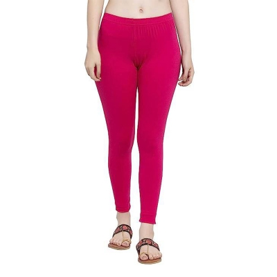 Picture of FreeSize Stretchable Ankle Length Churidar Cotton Leggings tiles ties for Girls/Ladies - Magenta - Int:XL