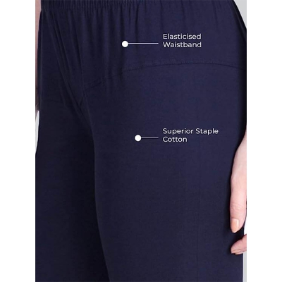 Picture of FreeSize Stretchable Ankle Length Churidar Cotton Leggings tiles ties for Girls/Ladies - Navy Blue - Int:XL