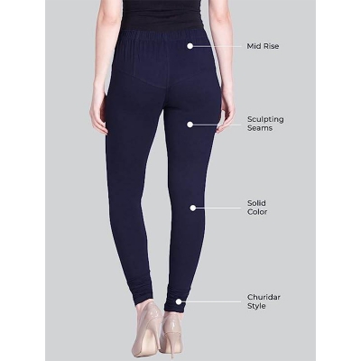 Picture of FreeSize Stretchable Ankle Length Churidar Cotton Leggings tiles ties for Girls/Ladies - Navy Blue - Int:XL