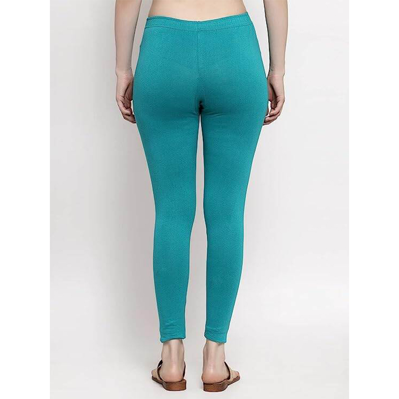 Picture of FreeSize Stretchable Ankle Length Churidar Cotton Leggings tiles ties for Girls/Ladies - Turquoise - Int:XL