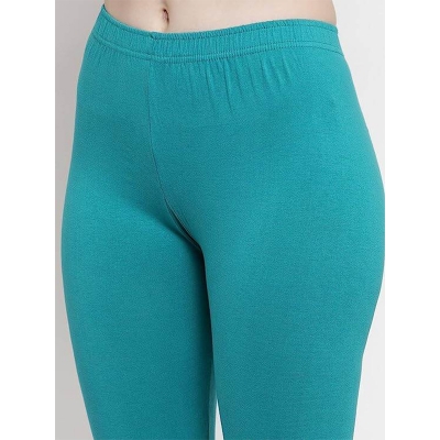 Picture of FreeSize Stretchable Ankle Length Churidar Cotton Leggings tiles ties for Girls/Ladies - Turquoise - Int:XL