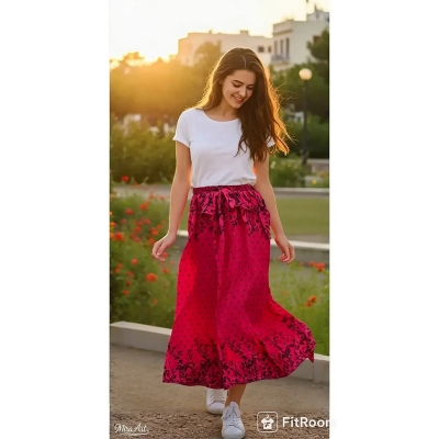 Picture of Regular Use Long Skirt For Ladies /Girls - pink polyster - Int:M