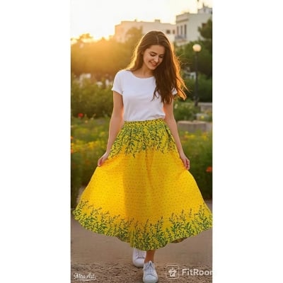 Picture of Regular Use Long Skirt For Ladies /Girls - yellow polyster - Int:M