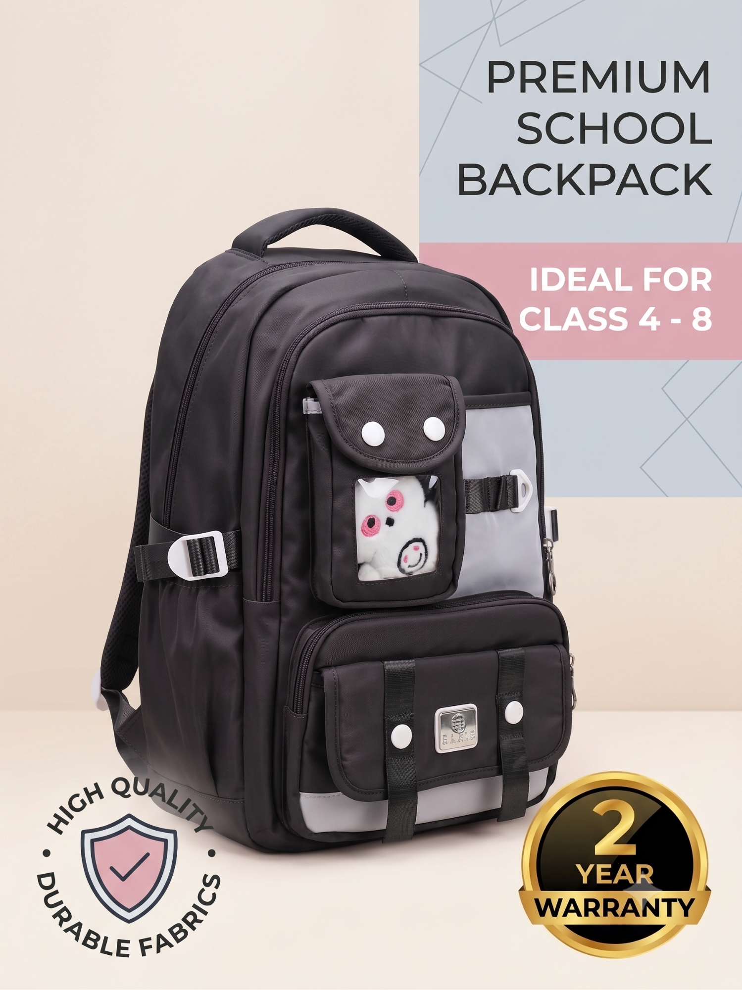 Picture of Premium Waterproof School Backpack for Class 4–8 Students | Durable Fabric, Heavy-Duty Zippers & 2-Year Warranty (16 inch)