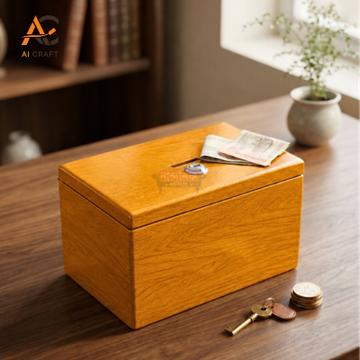 Picture of Wooden Money Box with Lock & Keys