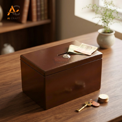 Picture of Wooden Money Box with Lock & Keys