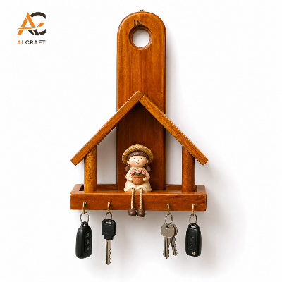 Picture of Wooden House Key Holder with Shelf