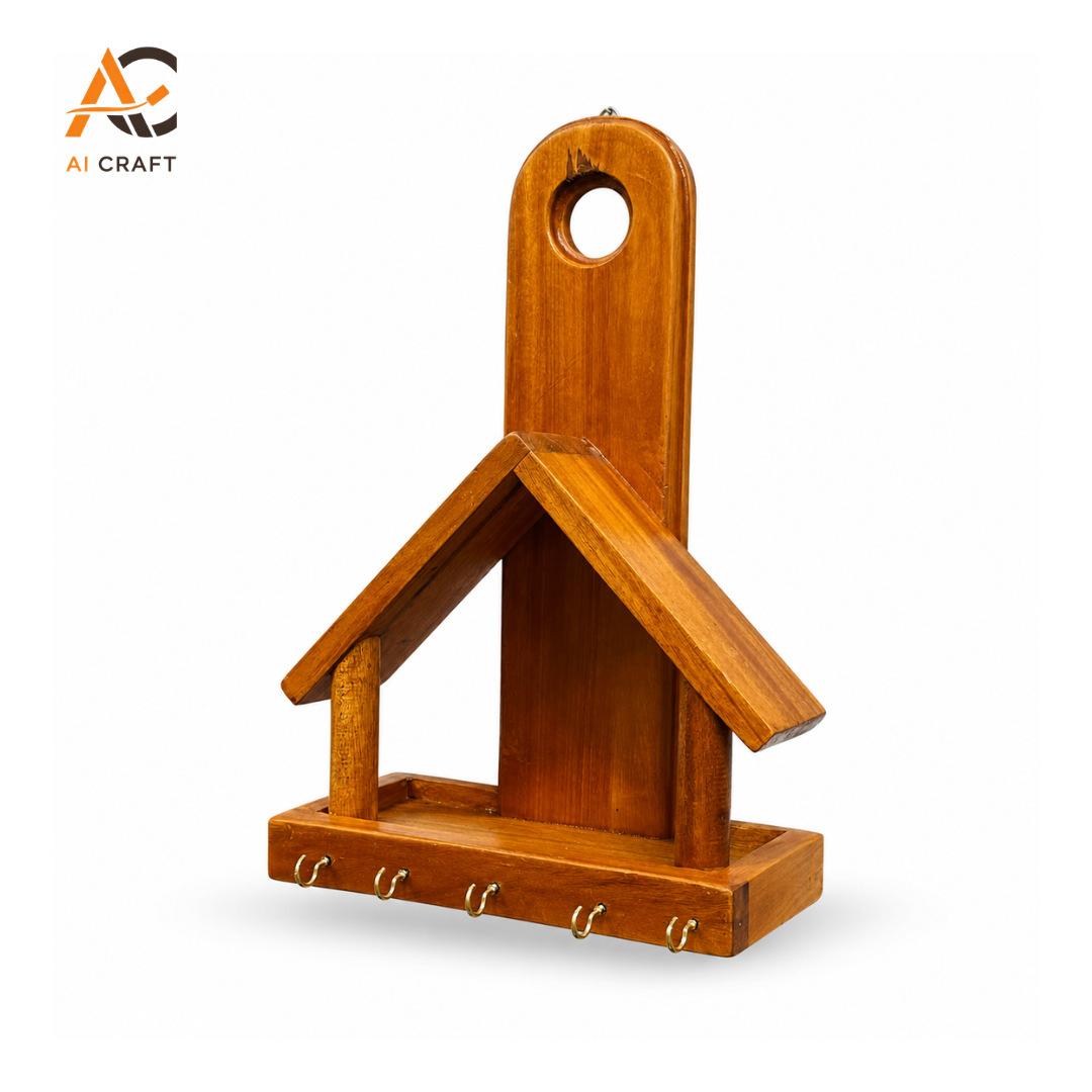 Picture of Wooden House Key Holder with Shelf