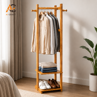 Picture of Wooden Clothes Alna with Shelves for Small Spaces