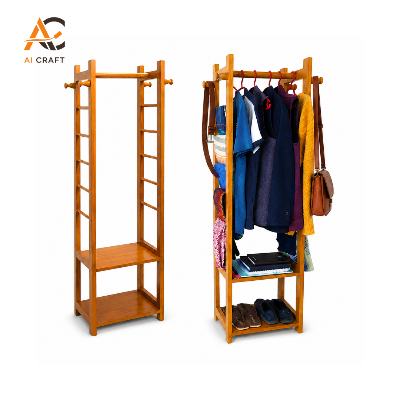 Picture of 10-Stick Wooden Cloth Alna with Storage Shelves