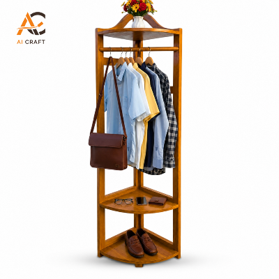 Picture of Corner Wood Clothes Alna with Storage Shelves