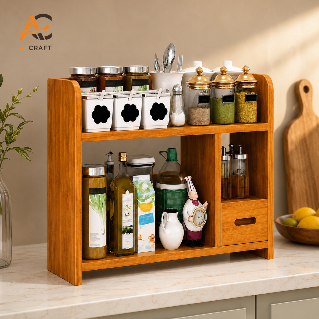 Picture of Kitchen & Dining Table Organizer Rack in Mahogany Wood
