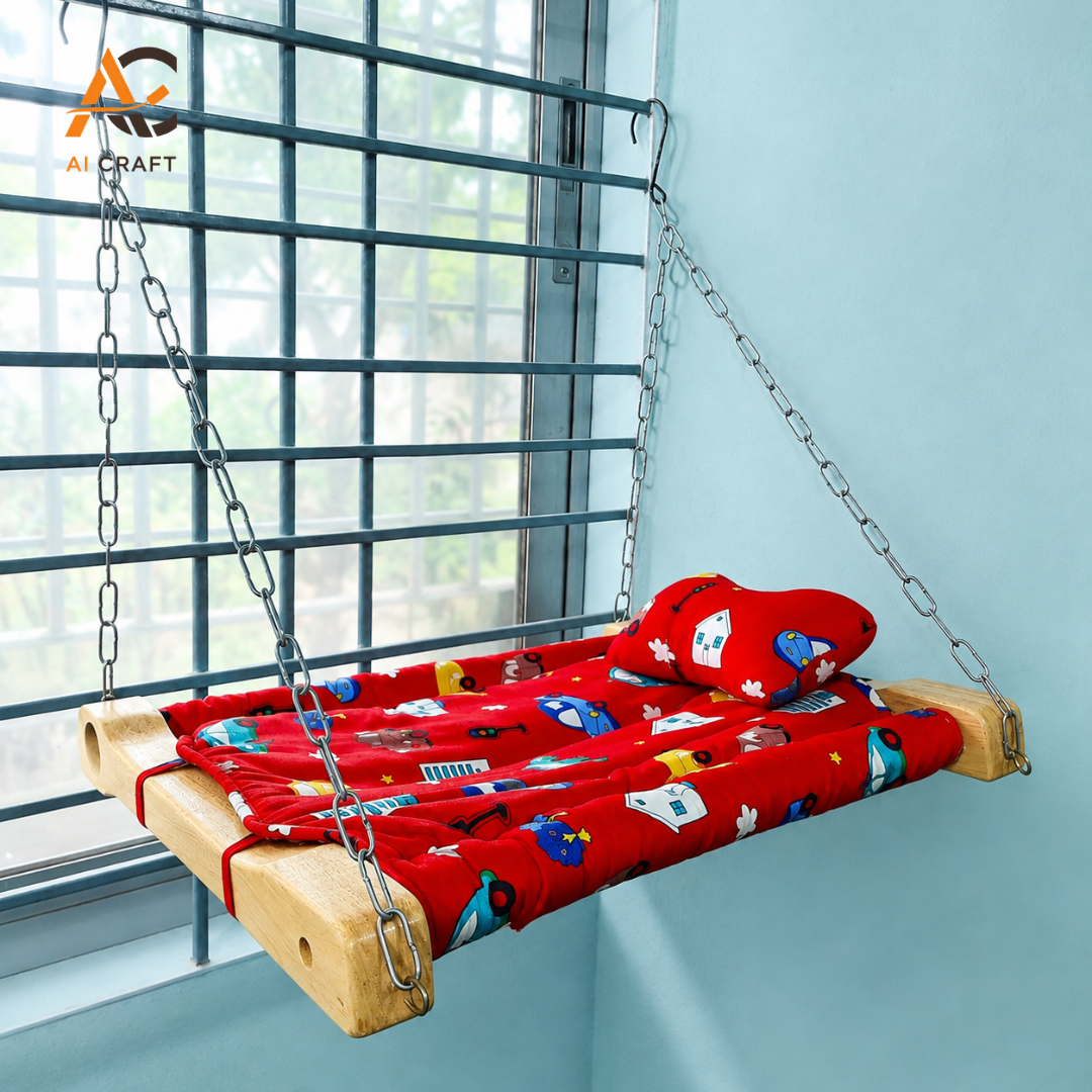 Picture of Indoor Cat Hammock Bed | Wooden Frame & Hanging Chains for Window, Wall