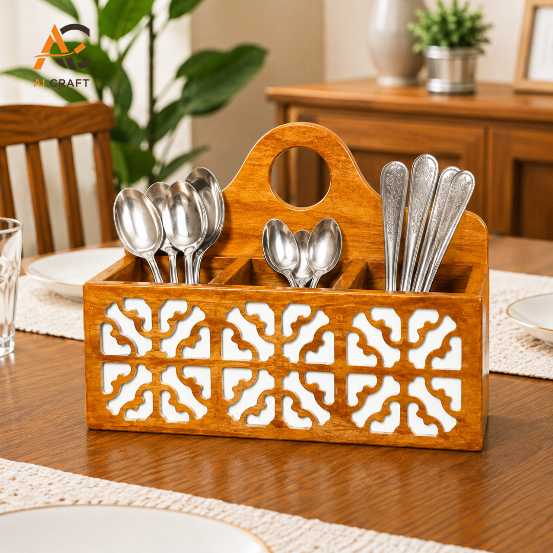 Picture of 3-Part Round Mahogany Wooden Spoon Holder