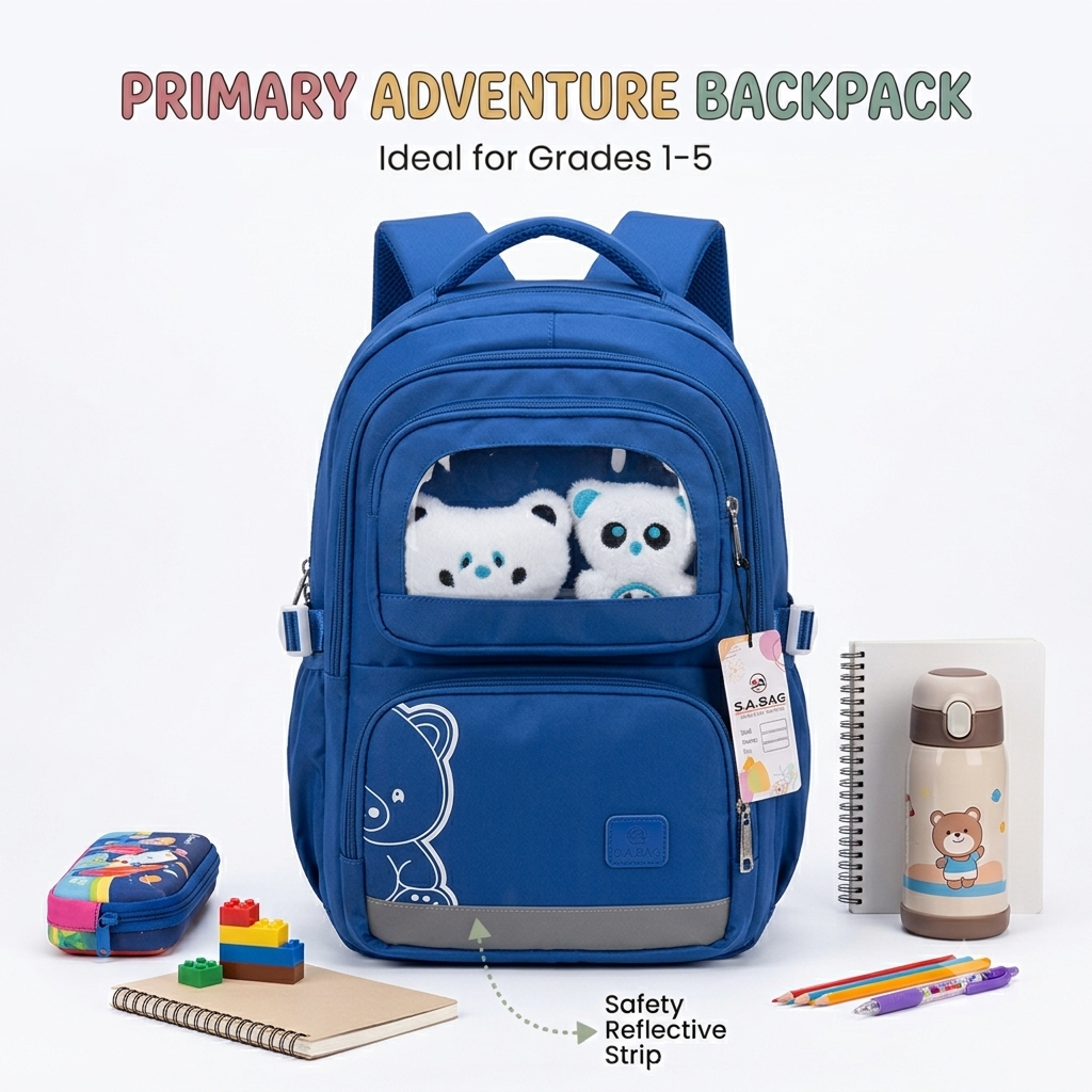 Picture of Primary School Backpack - Grade 1-5 Kids Bag with Cute Bear & Safety Reflective Strip