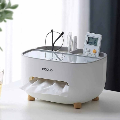 Picture of Plastic Tissue Box & Napkin Storage Organizer-White