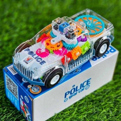 Picture of Battery-Operated Police Car Toy with Lights, Music & Transparent Gears-Multicolor