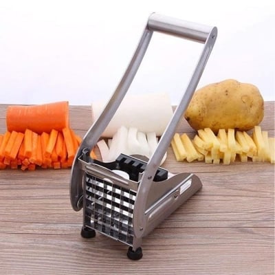 Picture of Stainless Steel French Fry & Vegetable Cutter with Non-Slip Base-Silver