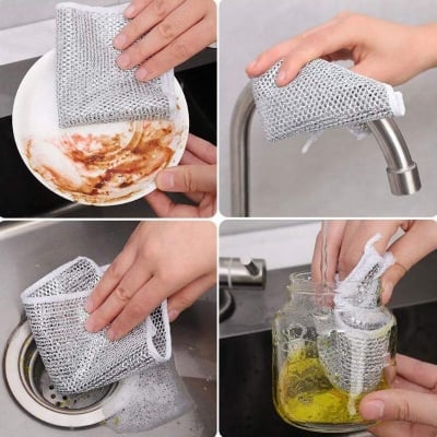 Picture of 3-Piece Reusable Kitchen Scrubbing Wire Rag Set-Silver
