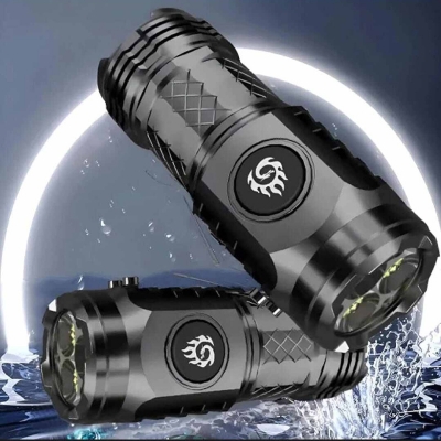 Picture of Type-C Rechargeable Mini Tactical 3-LED Flashlight-Black