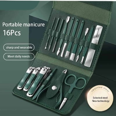 Picture of 16-Piece Stainless Steel Manicure & Pedicure Grooming Kit with Case-Multicolor
