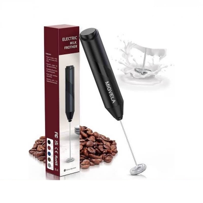 Picture of Milk Frother Handheld with Stand, Battery Powered Foam Maker, Whisk Drink Mixer Mini Blender For Coffee, Frappe, Latte, Matcha, Chocolate (Black)-Black
