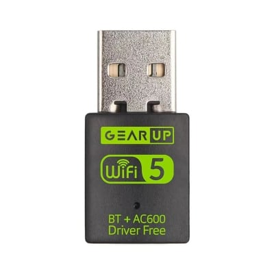 Picture of GearUP 600Mbps Dual Band WiFi + Bluetooth Adapter For Windows PC/Laptop- (Driver Free Version, WiFi Hotspot Supported, 2.4GHz + 5GHz)-Black