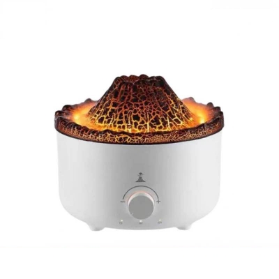 Picture of V21B 560ml Volcano Flame Remote Control Aromatherapy Air Humidifier Essential Oil Diffuser US Plug(White)-White