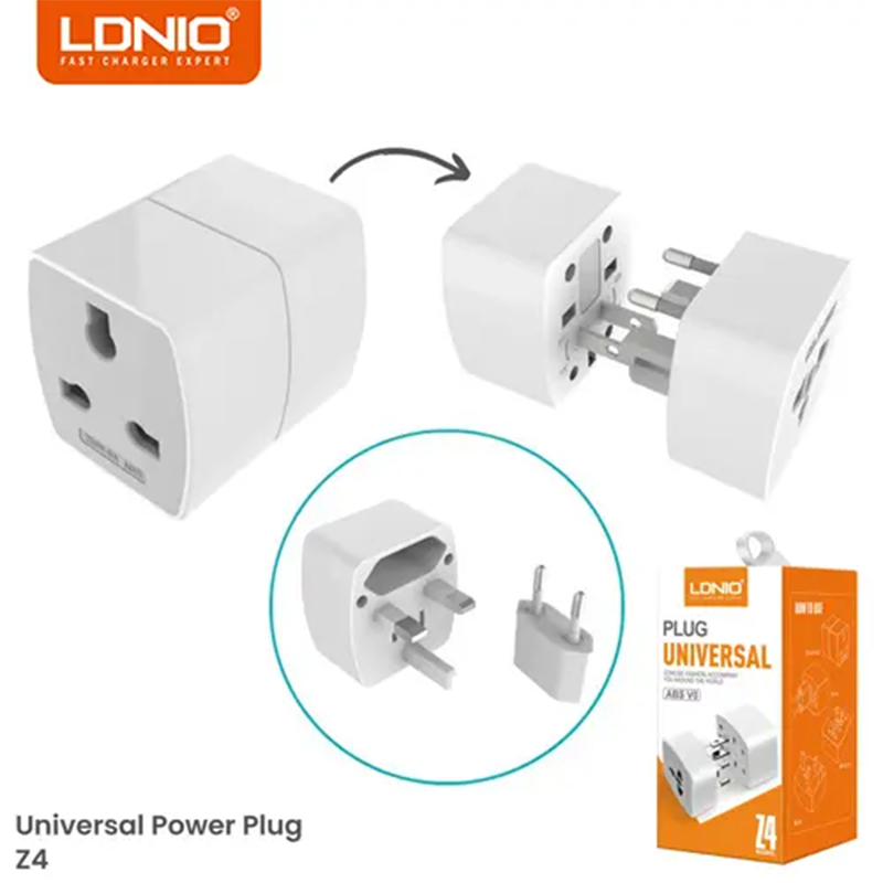 Picture of LDNIO Z4 Universal Plug Adapter ABS VO with UK/EU/US/AU Pin & 2 Universal Socket (6A)- Black-White