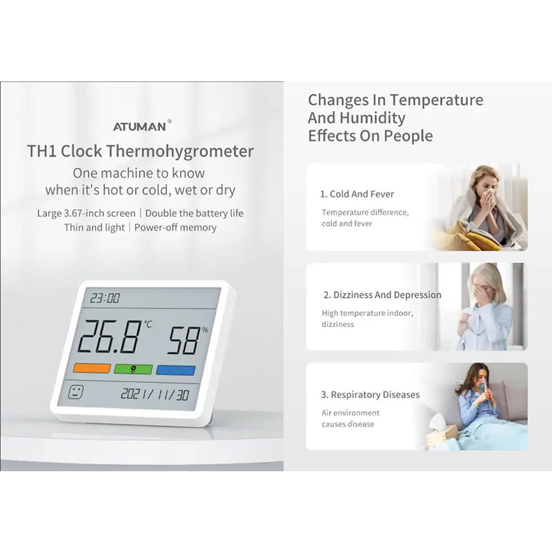 Picture of Xiaomi Duka Atuman TH1 Clock Electronic Thermohygrometer Thermometer Calendar 2.8' Thin Screen-White