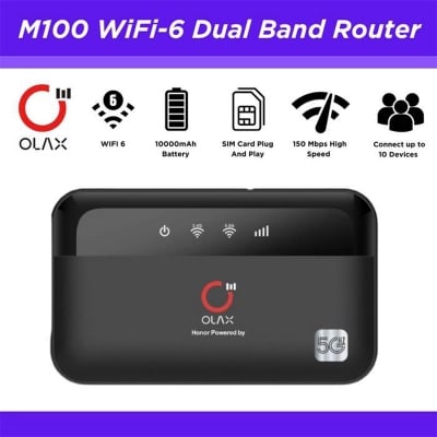Picture of OLAX M100 Power Bank WiFi Router – 10,000mAh Portable Charger & WiFi 6 4G Router (Dual-Band, SIM Support)-Black