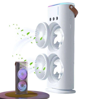 Picture of Double Head Spray Cooling Fan Rechargeable Remote Control-Multicolor