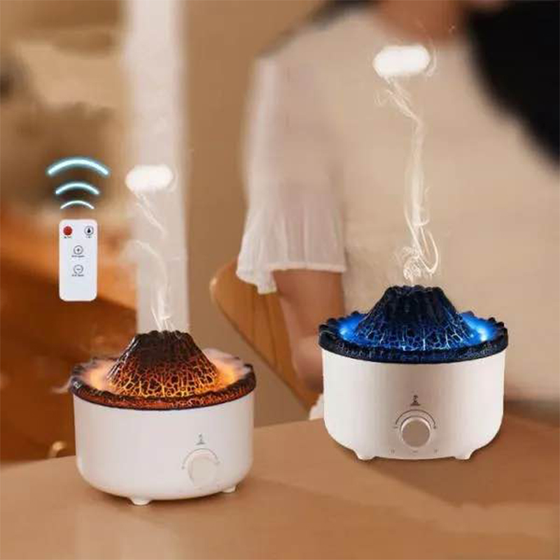 Picture of V21B 560ml Volcano Flame Remote Control Aromatherapy Air Humidifier Essential Oil Diffuser US Plug(White)-White