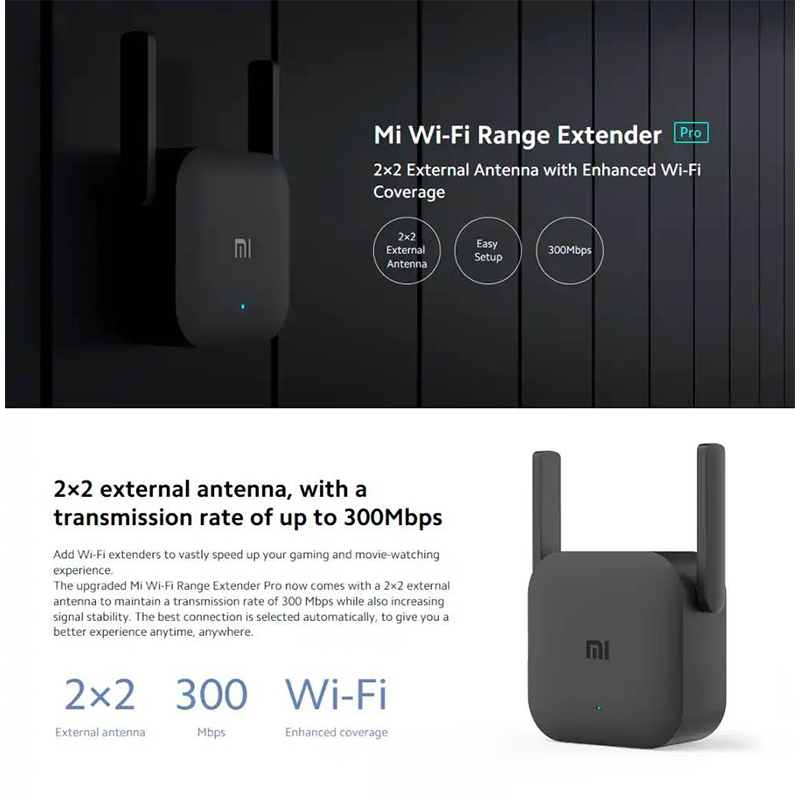 Picture of Xiaomi Mi Pro 300M 2.4G WiFi Amplifier with 2 Antenna-Black