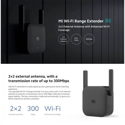 Picture of Xiaomi Mi Pro 300M 2.4G WiFi Amplifier with 2 Antenna-Black