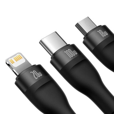 Picture of Baseus Cable CASS030101 Flash Series Ⅱ Two-for-three Fast Charging Data Cable USB to M+L+C 100W 1.2m Black-Black