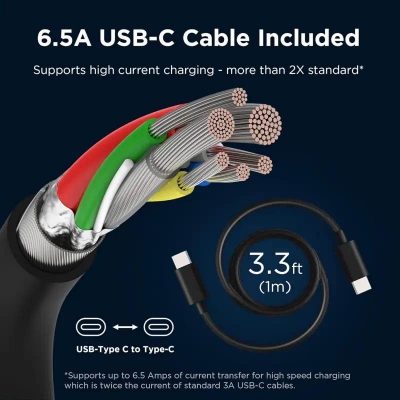 Picture of Motorola TurboPower 68W USB-C GaN Wall Charger with 6.5A Cable-Black