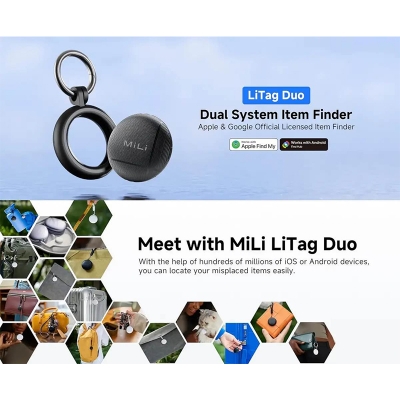 Picture of MiLi LiTag Duo Smart Finder Location Tracking Device (Android + IOS)-Black
