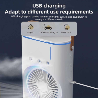 Picture of Double Head Spray Cooling Fan Rechargeable Remote Control-Multicolor