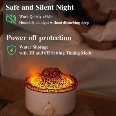 Picture of V21B 560ml Volcano Flame Remote Control Aromatherapy Air Humidifier Essential Oil Diffuser US Plug(White)-White